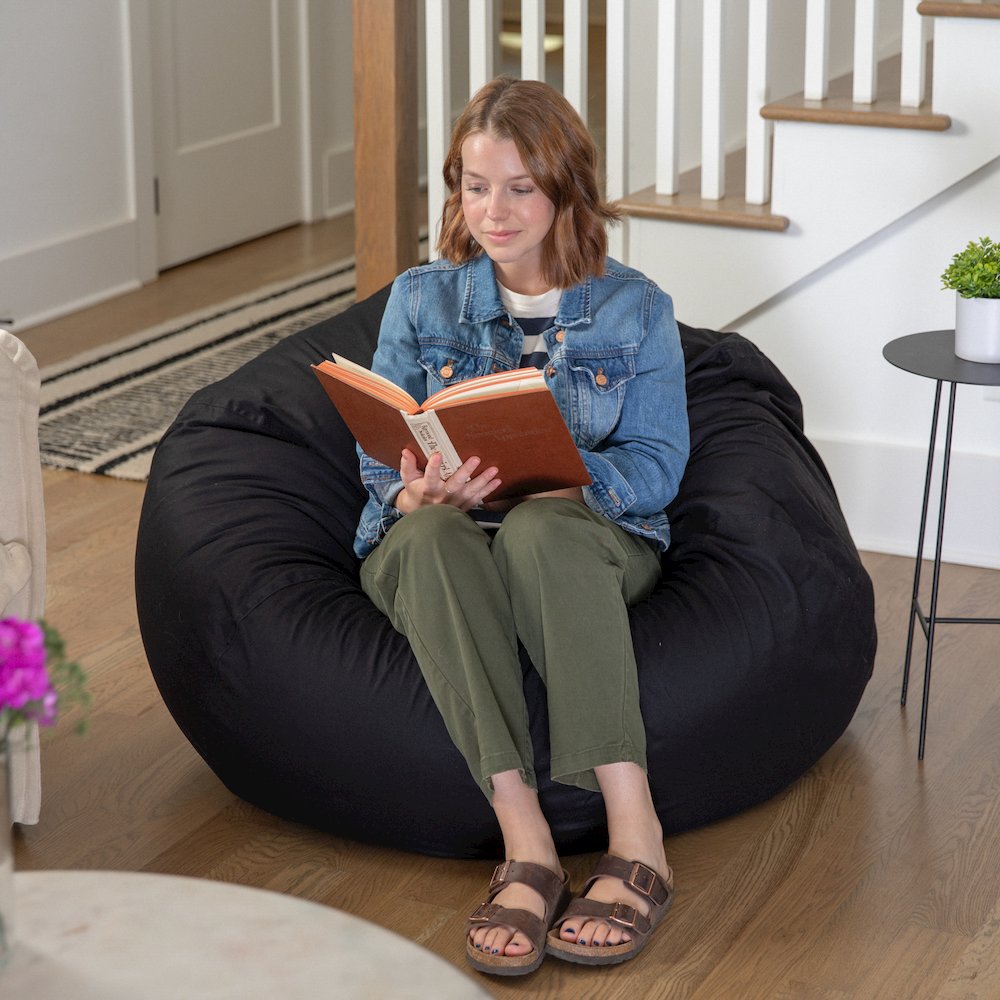 Duncan Oversized Solid Black Refillable Bean Bag Chair for All Ages. Picture 3