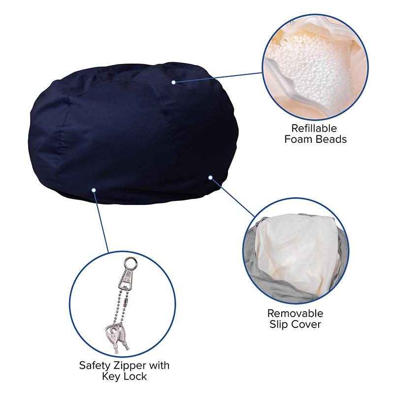 Oversized Solid Navy Blue Refillable Bean Bag Chair for All Ages. Picture 5