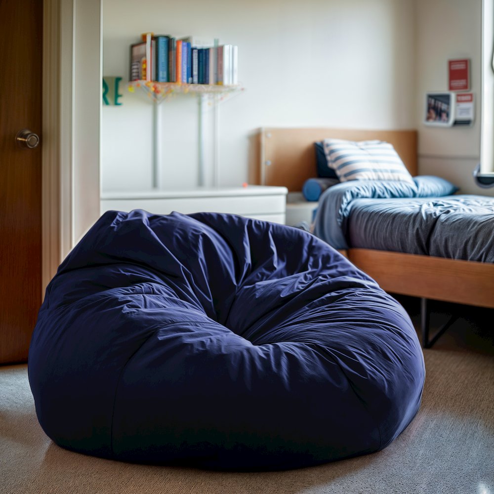 Oversized Solid Navy Blue Refillable Bean Bag Chair for All Ages. Picture 6