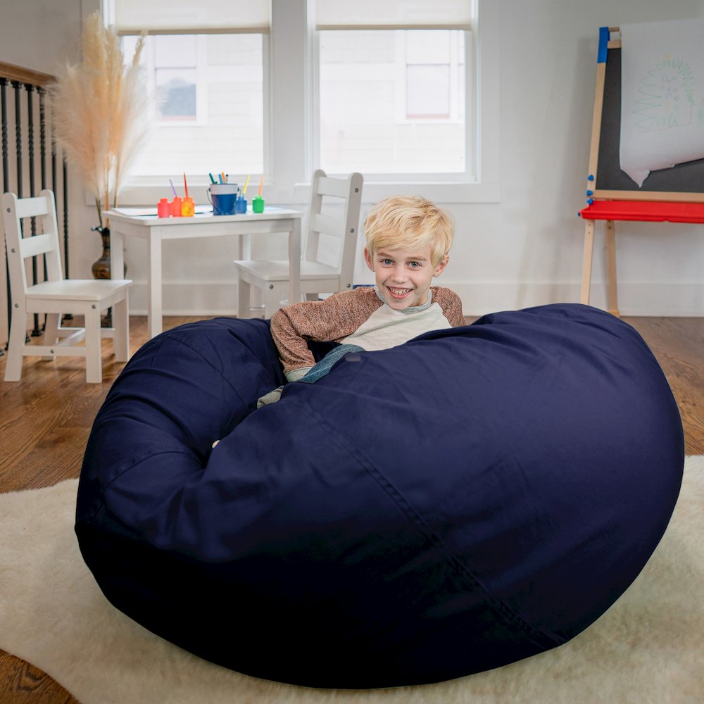 Oversized Solid Navy Blue Refillable Bean Bag Chair for All Ages. Picture 7