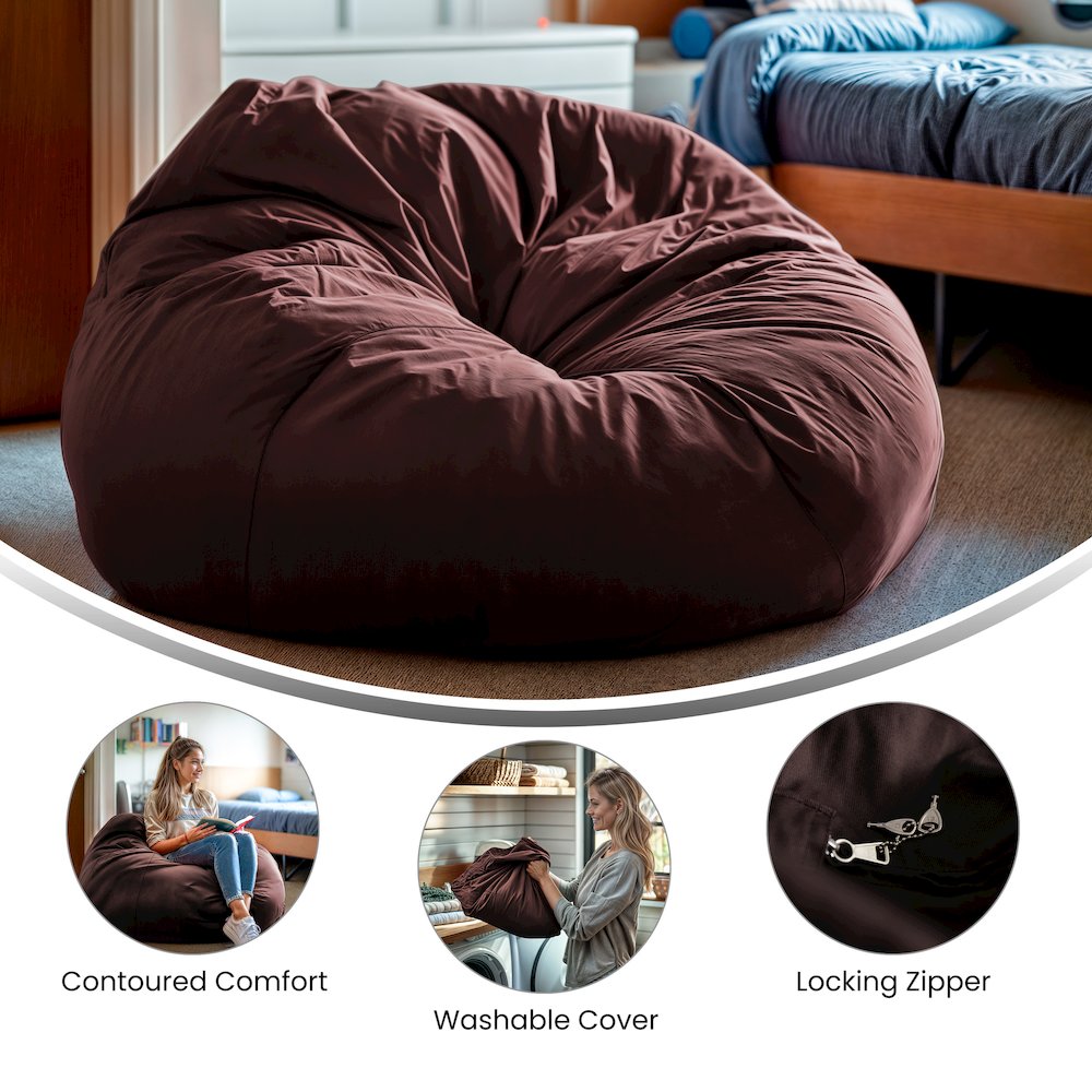 Oversized Solid Brown Refillable Bean Bag Chair for All Ages. Picture 6