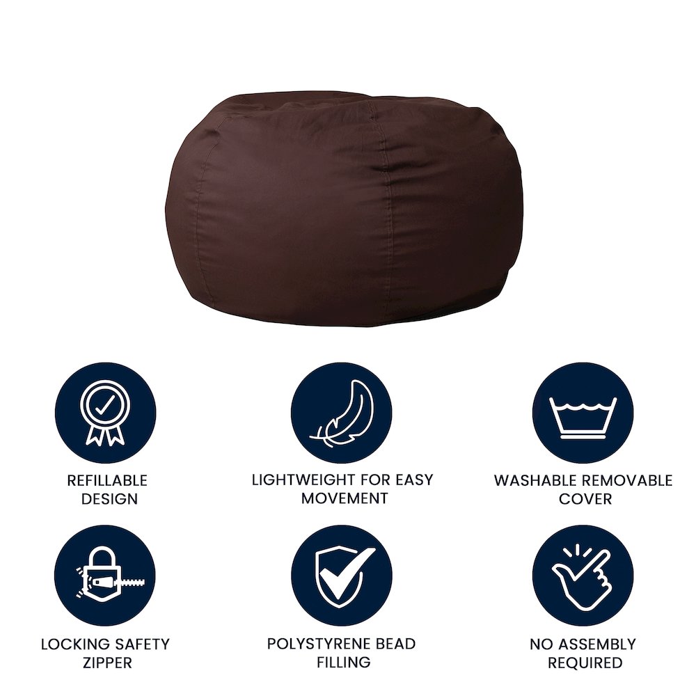 Oversized Solid Brown Refillable Bean Bag Chair for All Ages. Picture 5