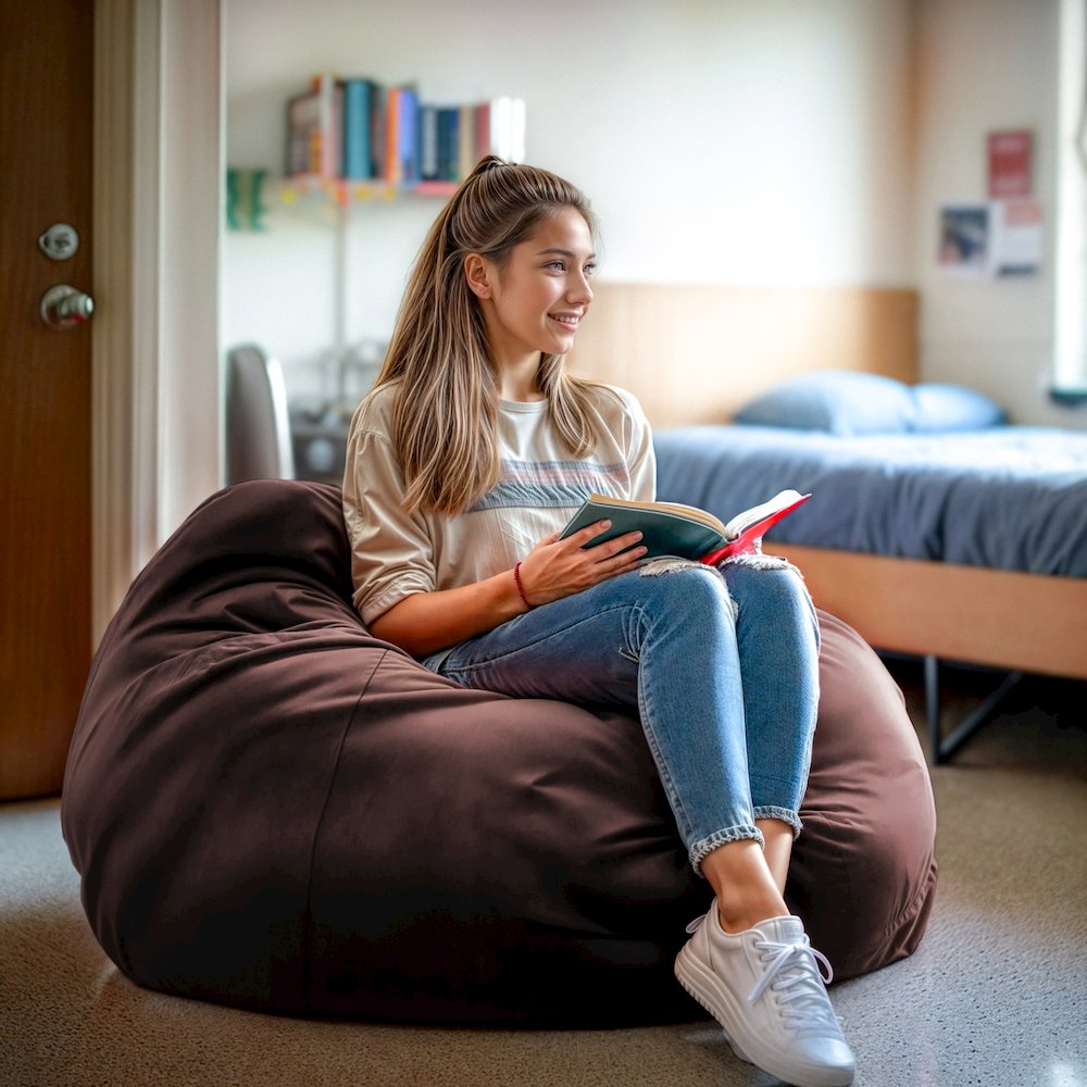 Oversized Solid Brown Refillable Bean Bag Chair for All Ages. Picture 11