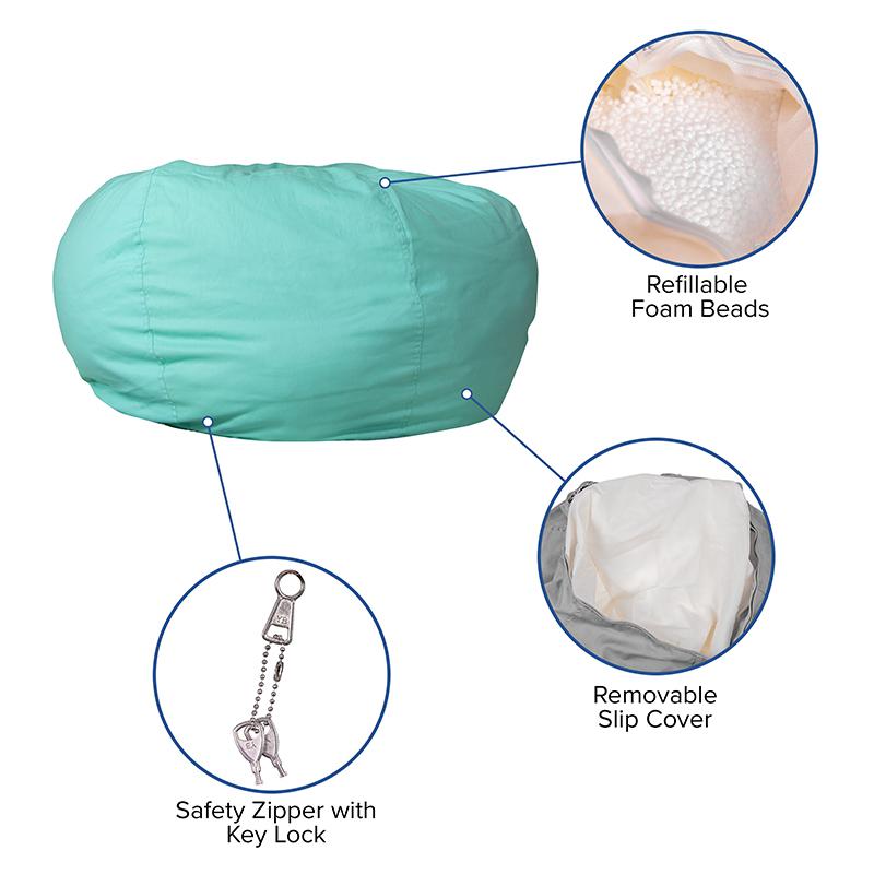 Oversized Solid Mint Green Refillable Bean Bag Chair for All Ages. Picture 5