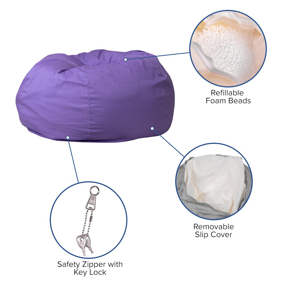 Oversized Solid Purple Refillable Bean Bag Chair for All Ages. Picture 5