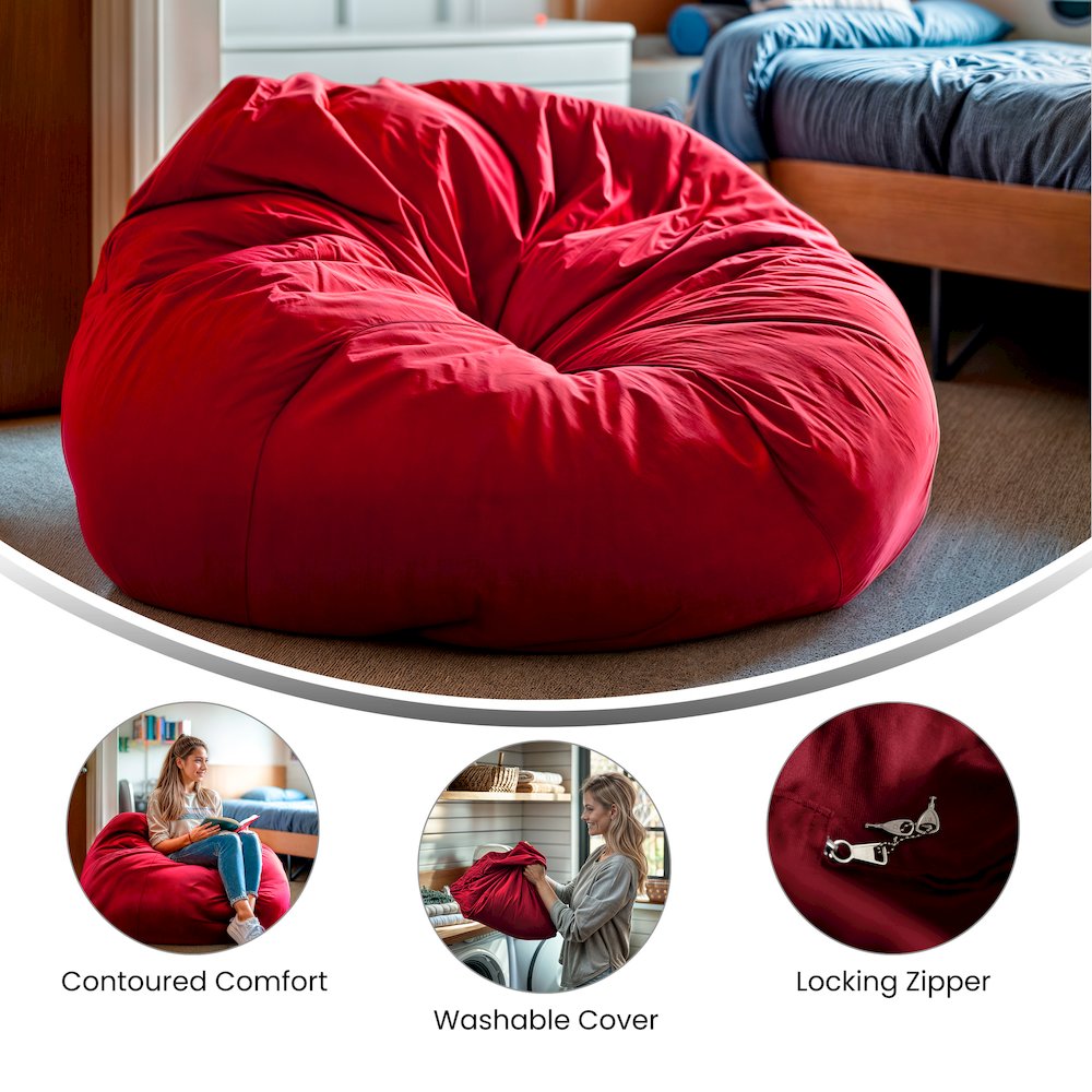 Oversized Solid Red Refillable Bean Bag Chair for All Ages. Picture 6