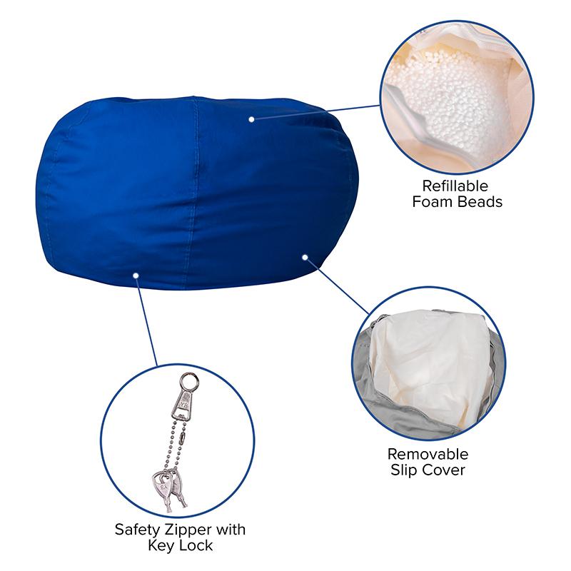 Oversized Solid Royal Blue Refillable Bean Bag Chair for All Ages. Picture 5