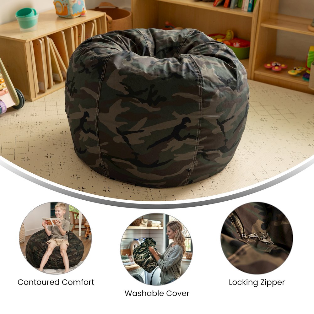 Small Camouflage Refillable Bean Bag Chair for Kids and Teens. Picture 6