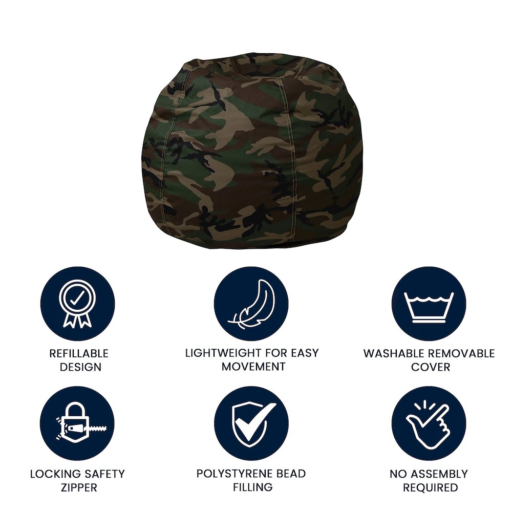 Small Camouflage Refillable Bean Bag Chair for Kids and Teens. Picture 5