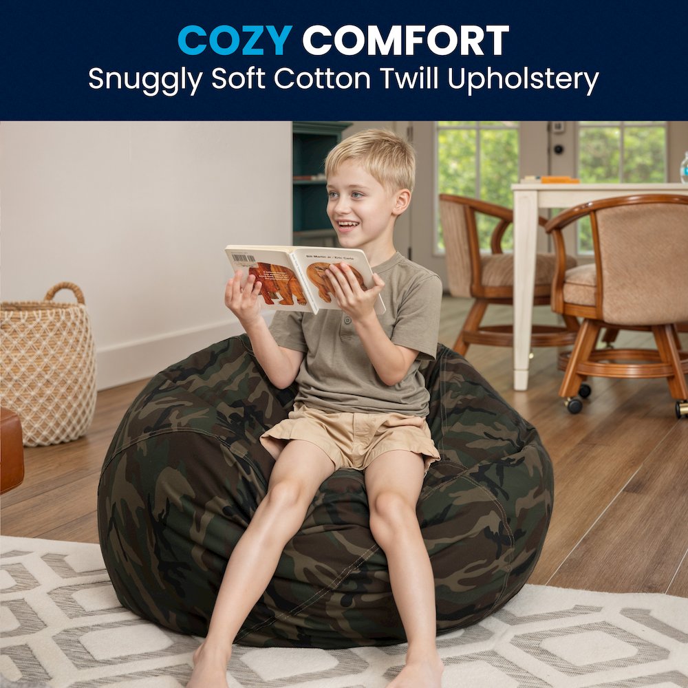 Small Camouflage Refillable Bean Bag Chair for Kids and Teens. Picture 2