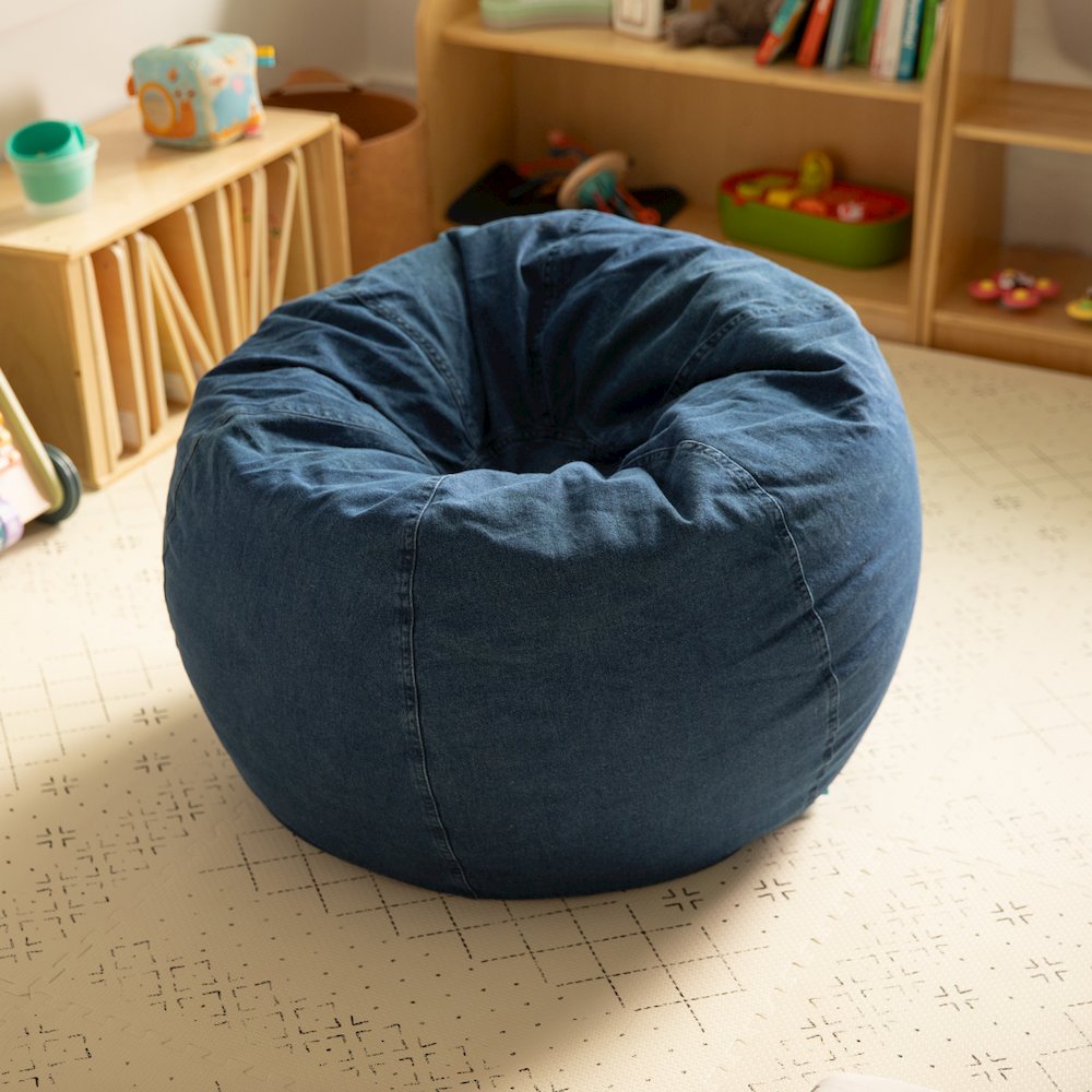 Small Denim Refillable Bean Bag Chair for Kids and Teens. Picture 6