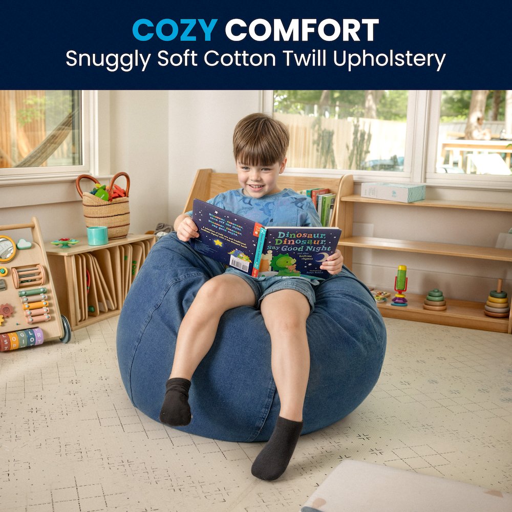 Small Denim Refillable Bean Bag Chair for Kids and Teens. Picture 7