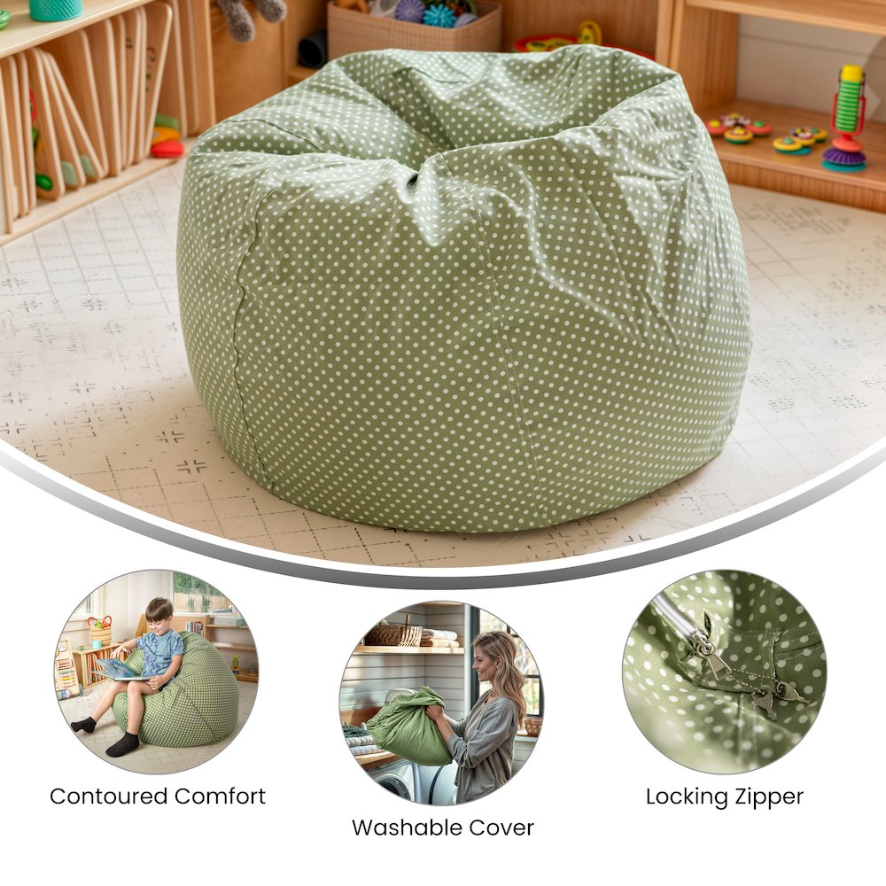 Small Green Dot Refillable Bean Bag Chair for Kids and Teens. Picture 6