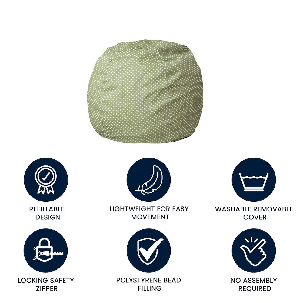 Small Green Dot Refillable Bean Bag Chair for Kids and Teens. Picture 5