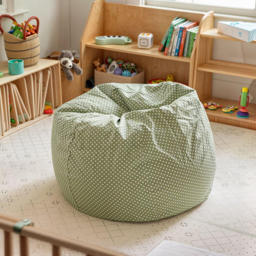 Small Green Dot Refillable Bean Bag Chair for Kids and Teens. Picture 6