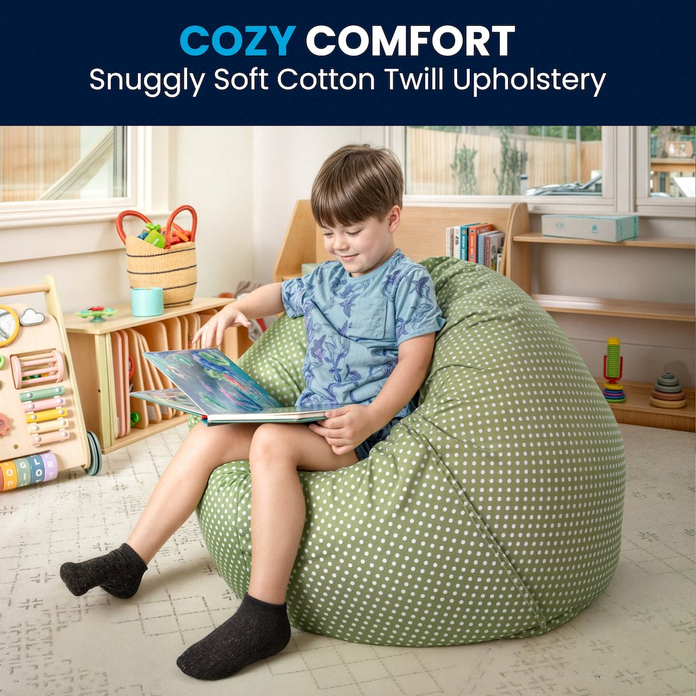 Small Green Dot Refillable Bean Bag Chair for Kids and Teens. Picture 7