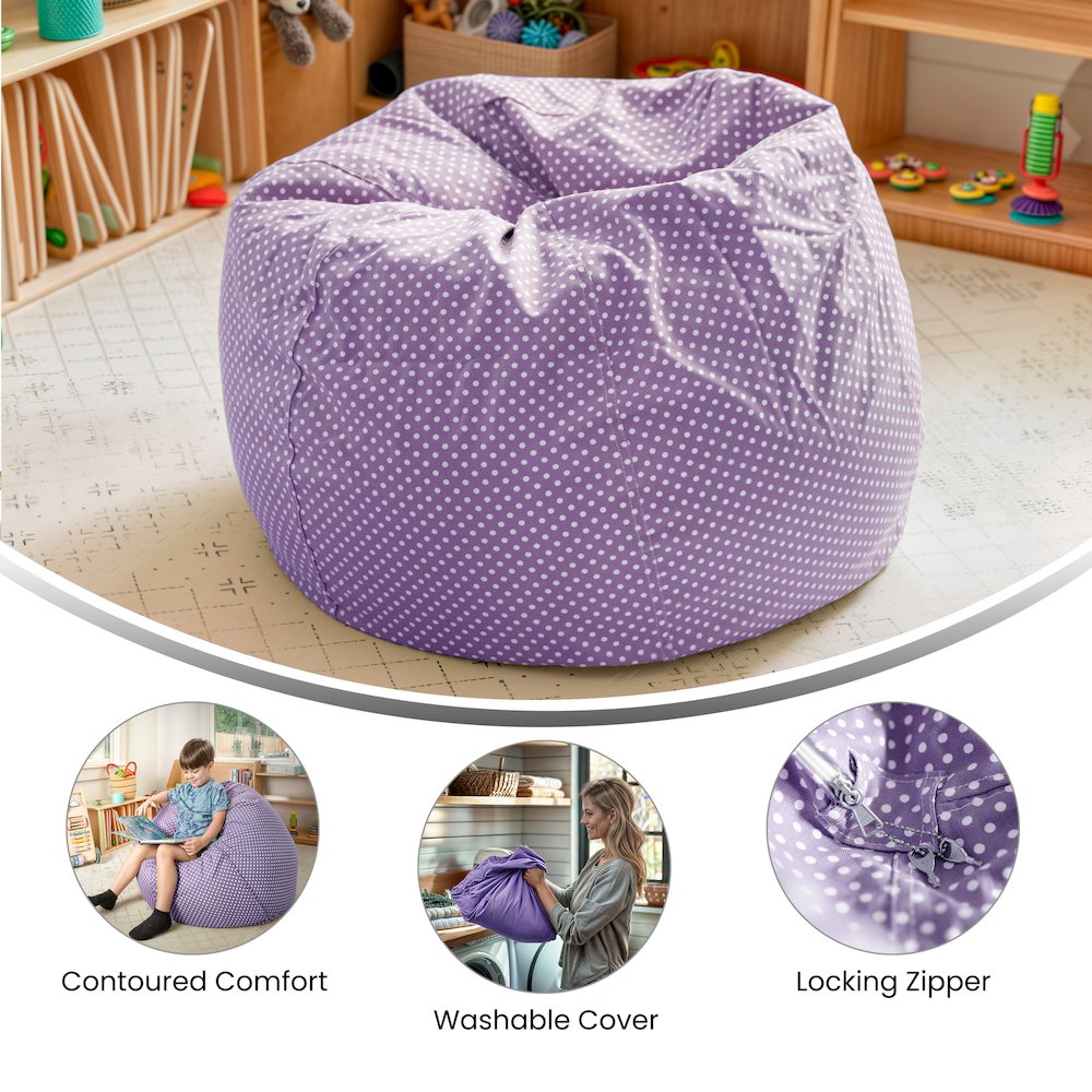 Small Lavender Dot Refillable Bean Bag Chair for Kids and Teens. Picture 6