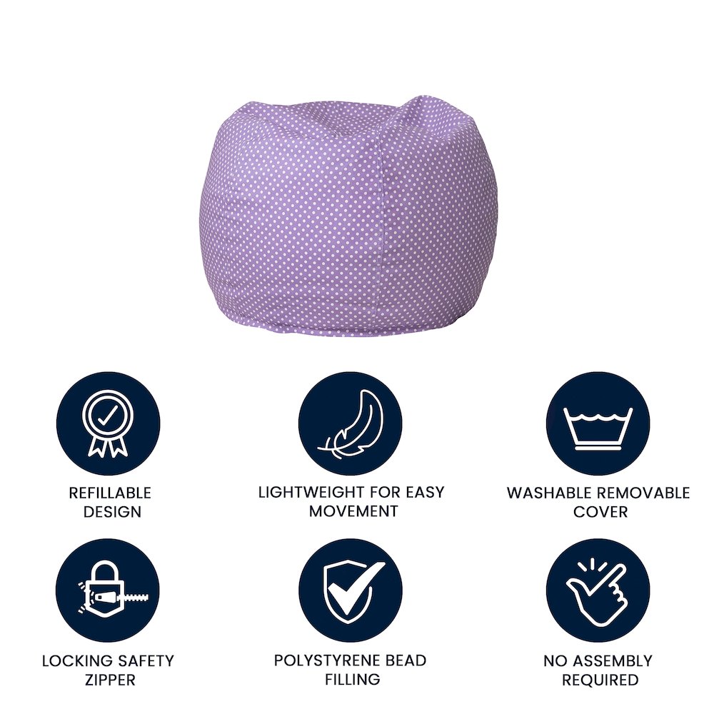 Small Lavender Dot Refillable Bean Bag Chair for Kids and Teens. Picture 5