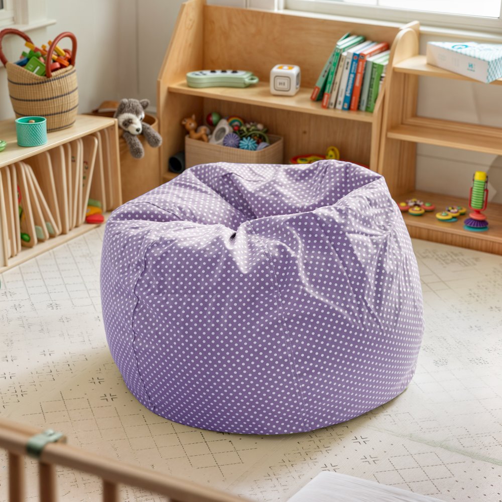 Small Lavender Dot Refillable Bean Bag Chair for Kids and Teens. Picture 3