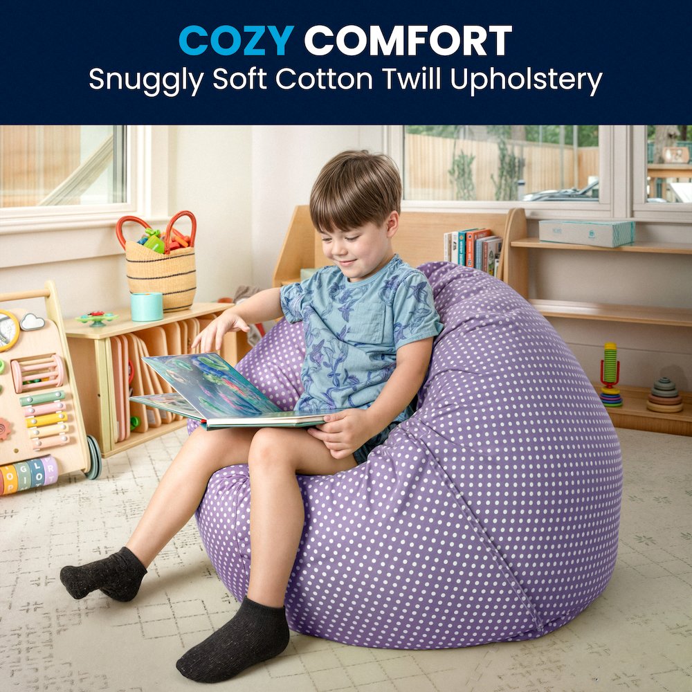 Small Lavender Dot Refillable Bean Bag Chair for Kids and Teens. Picture 2