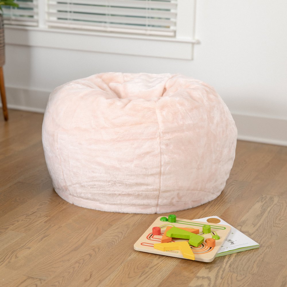 Dillon Small Blush Furry Refillable Bean Bag Chair for Kids and Teens. Picture 2