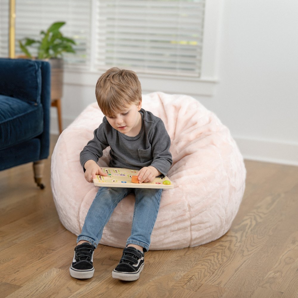 Dillon Small Blush Furry Refillable Bean Bag Chair for Kids and Teens. Picture 3