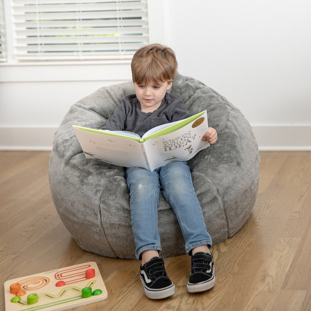 Dillon Small Gray Furry Refillable Bean Bag Chair for Kids and Teens. Picture 3