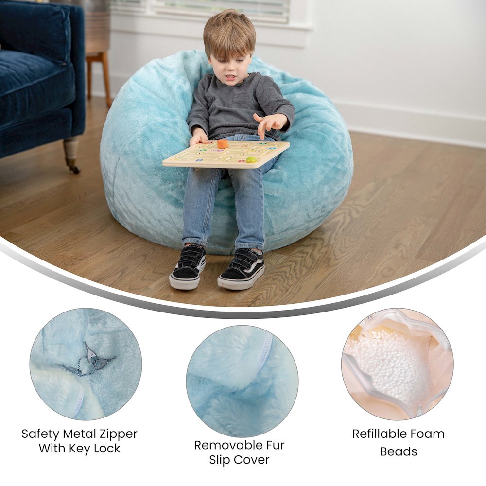 Dillon Small Teal Furry Refillable Bean Bag Chair for Kids and Teens. Picture 5