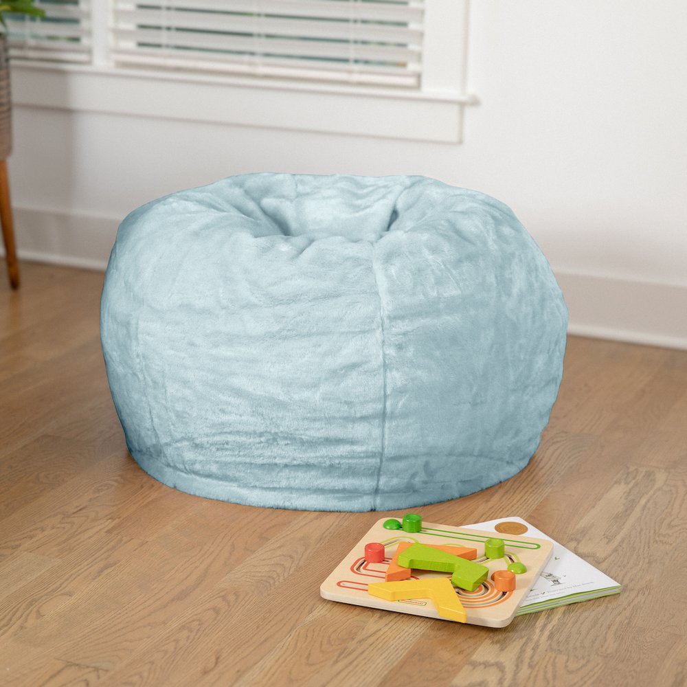 Dillon Small Teal Furry Refillable Bean Bag Chair for Kids and Teens. Picture 2