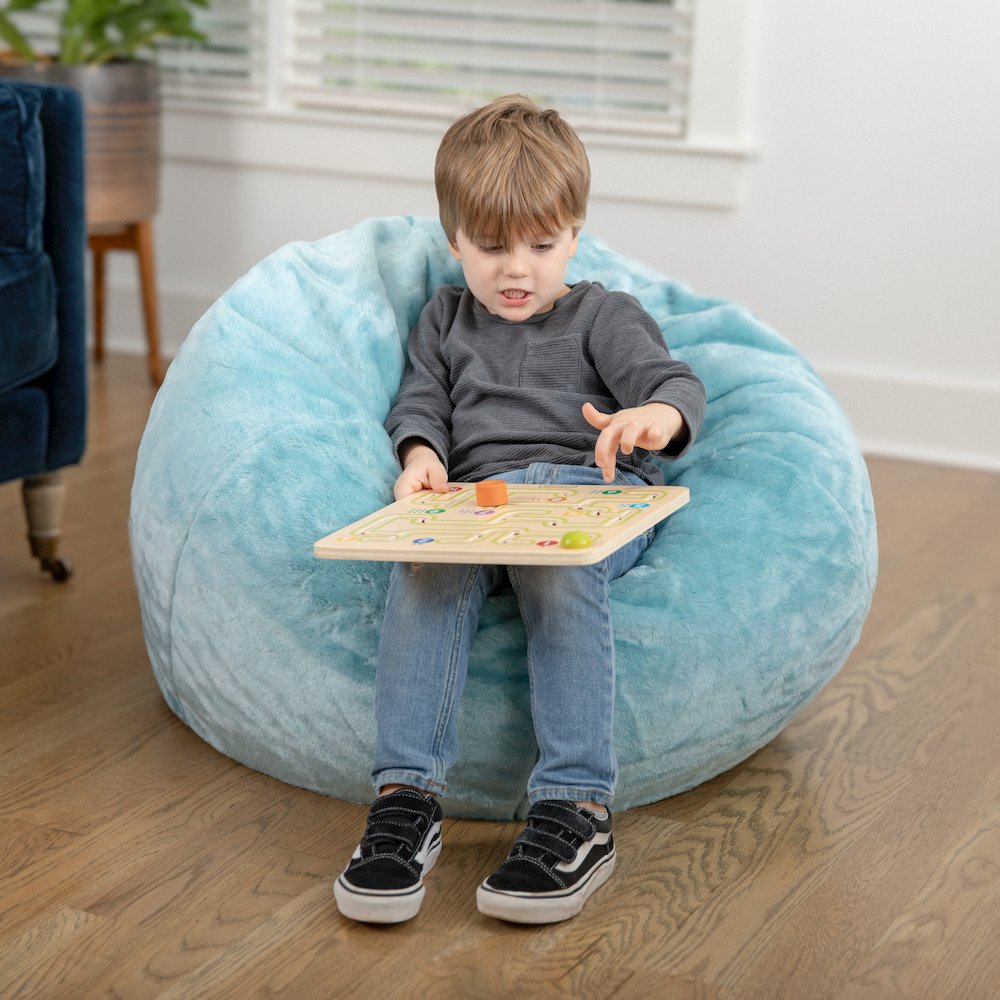 Dillon Small Teal Furry Refillable Bean Bag Chair for Kids and Teens. Picture 3