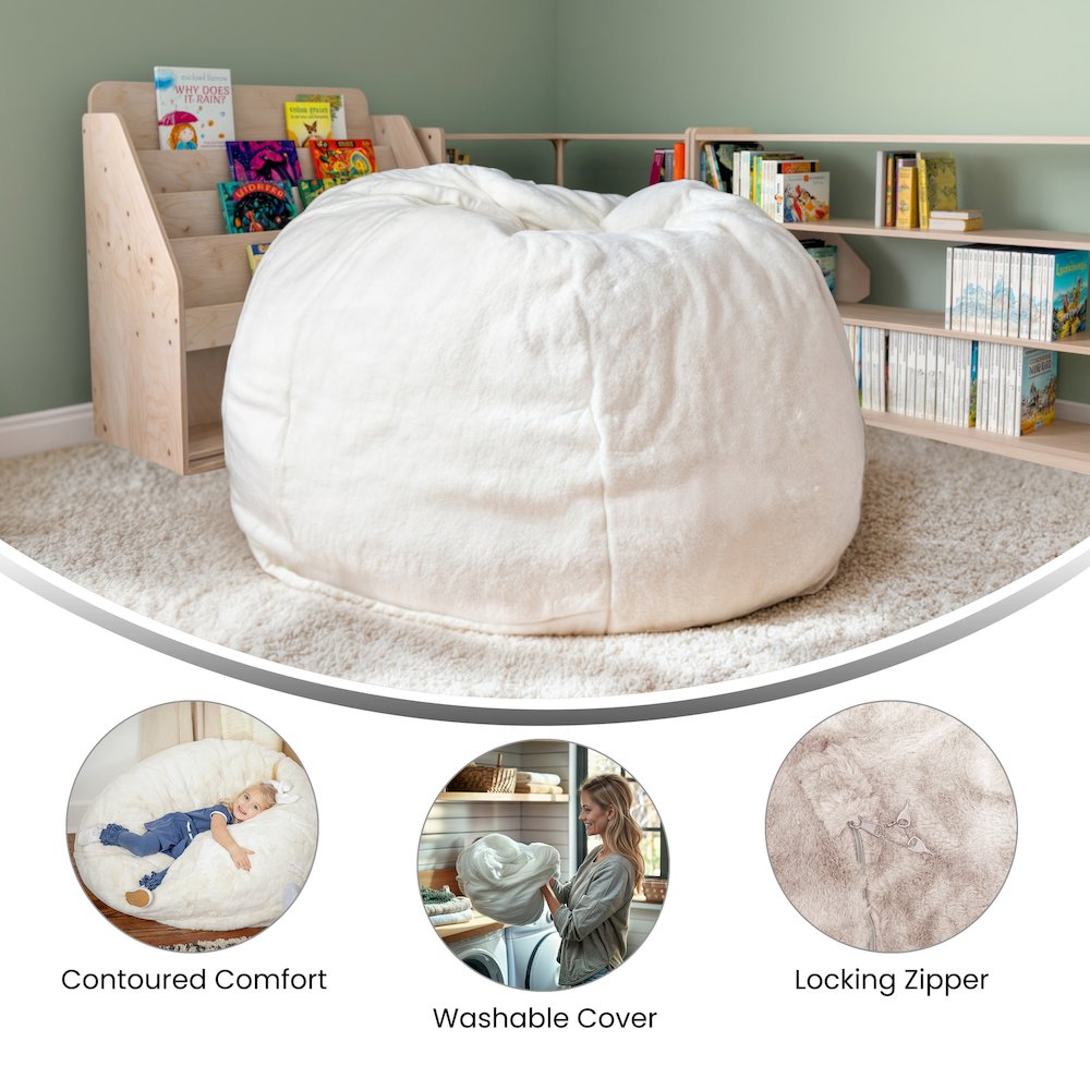 Small White Furry Refillable Bean Bag Chair for Kids and Teens. Picture 6
