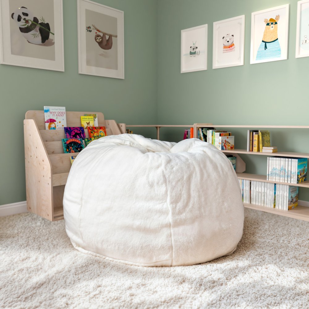 Small White Furry Refillable Bean Bag Chair for Kids and Teens. Picture 3