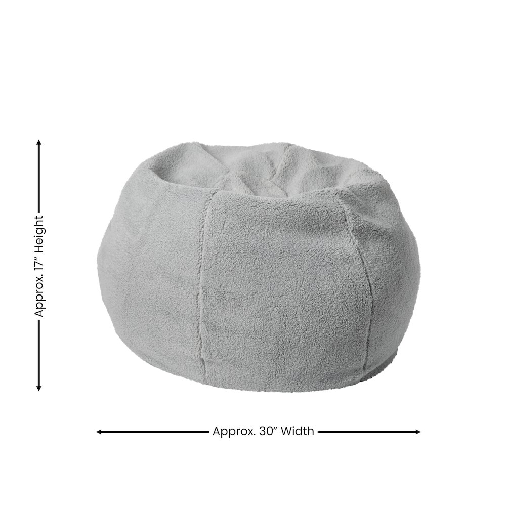 Dillon Small Gray Faux Sherpa Refillable Bean Bag Chair for Kids and Teens. Picture 6