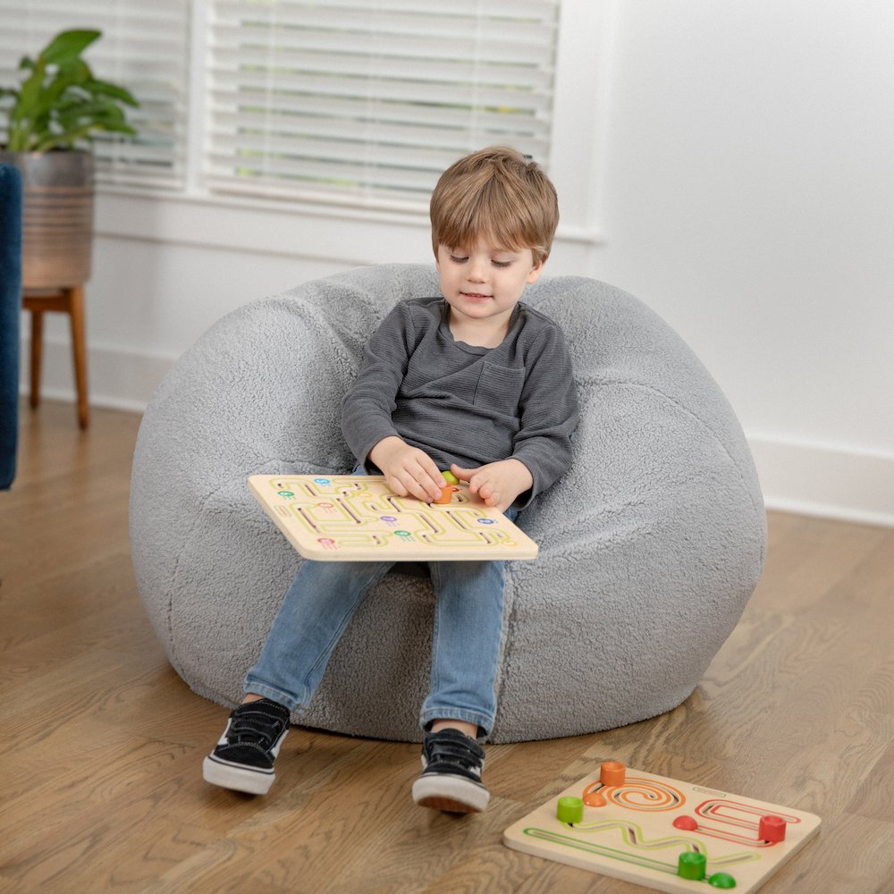 Dillon Small Gray Faux Sherpa Refillable Bean Bag Chair for Kids and Teens. Picture 3