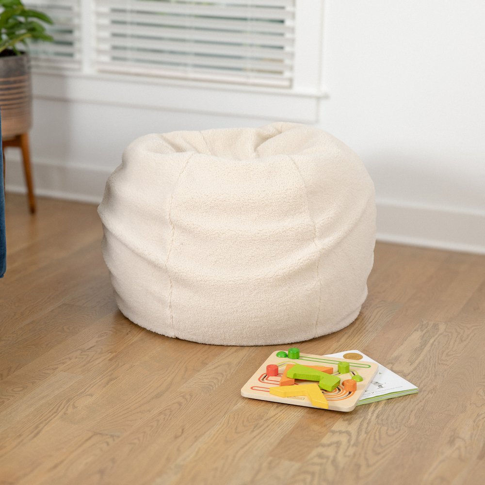 Dillon Small Natural Faux Sherpa Refillable Bean Bag Chair for Kids and Teens. Picture 2