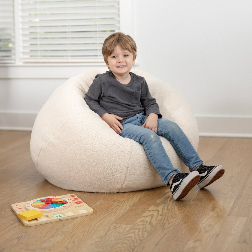 Dillon Small Natural Faux Sherpa Refillable Bean Bag Chair for Kids and Teens. Picture 3
