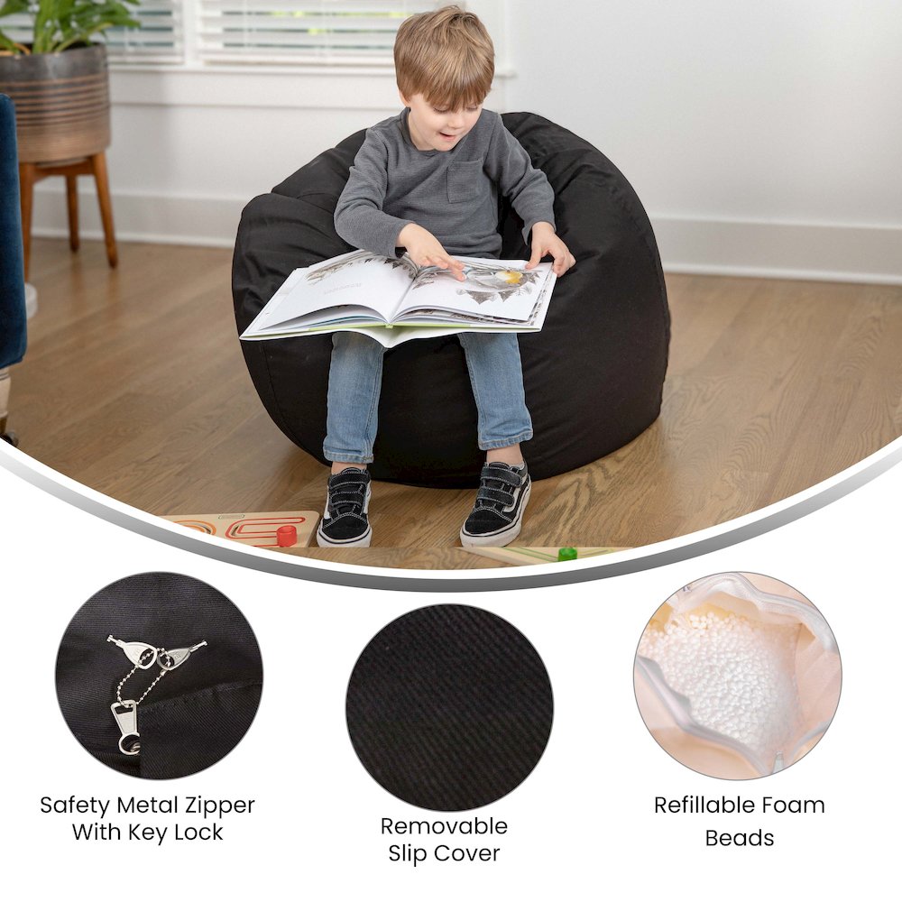 Dillon Small Solid Black Refillable Bean Bag Chair for Kids and Teens. Picture 5