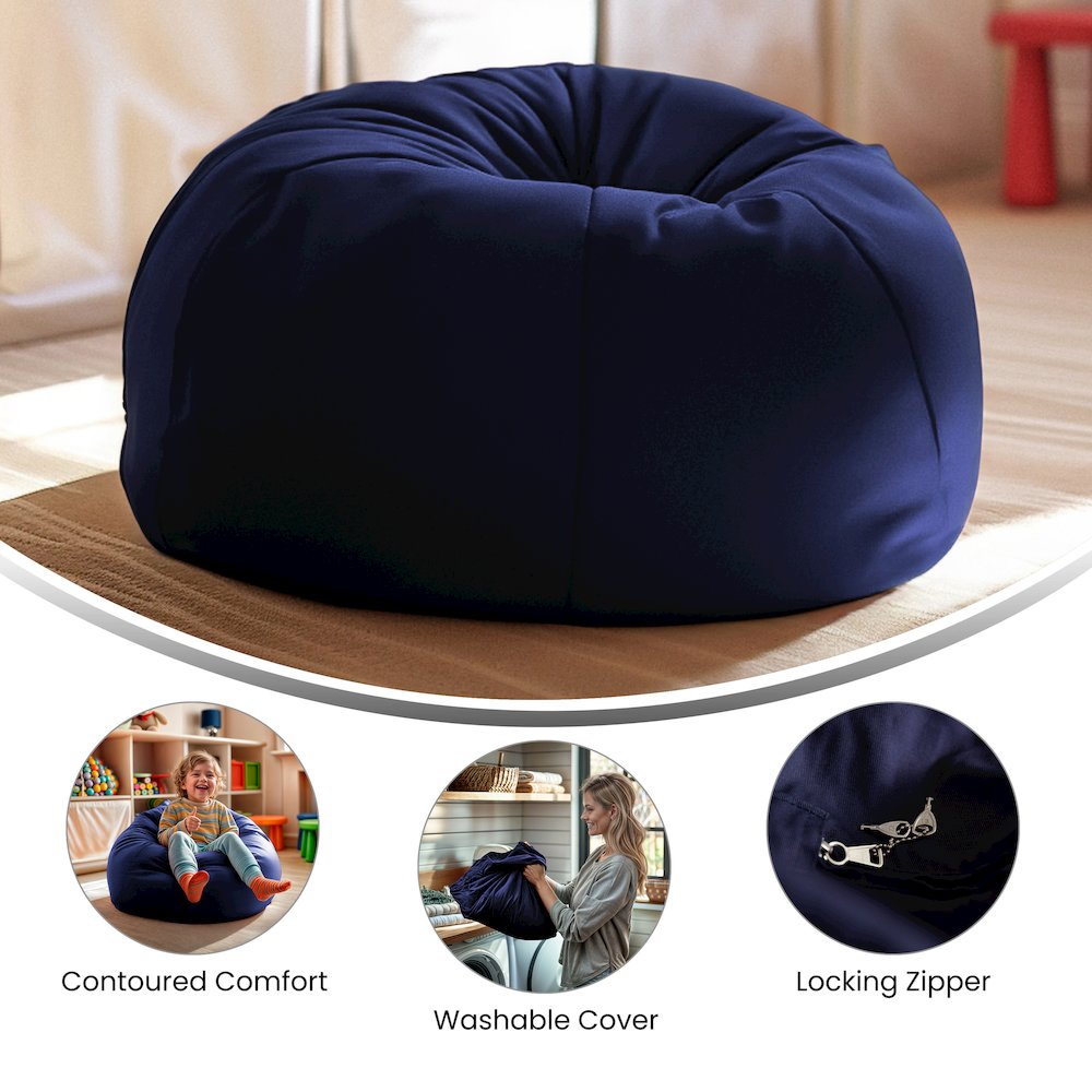 Small Solid Navy Blue Refillable Bean Bag Chair for Kids and Teens. Picture 6