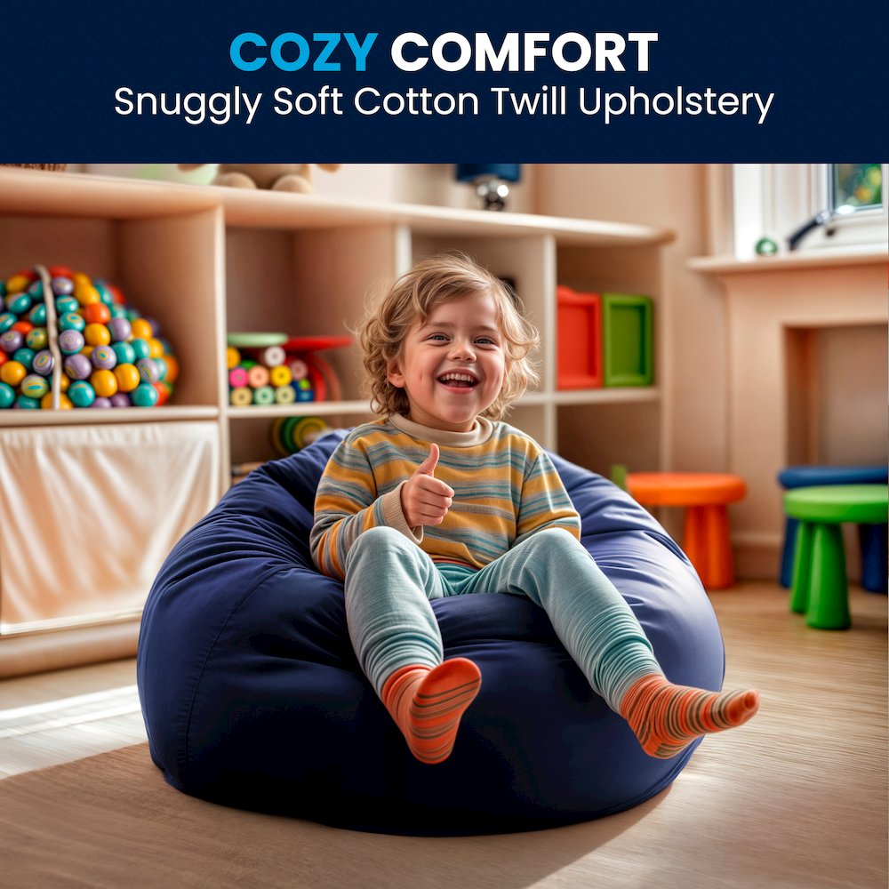 Small Solid Navy Blue Refillable Bean Bag Chair for Kids and Teens. Picture 2