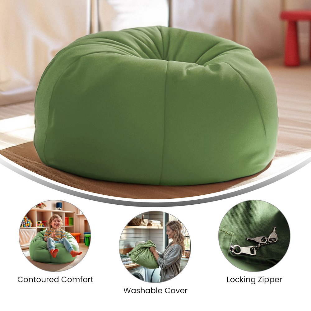 Small Solid Green Refillable Bean Bag Chair for Kids and Teens. Picture 6