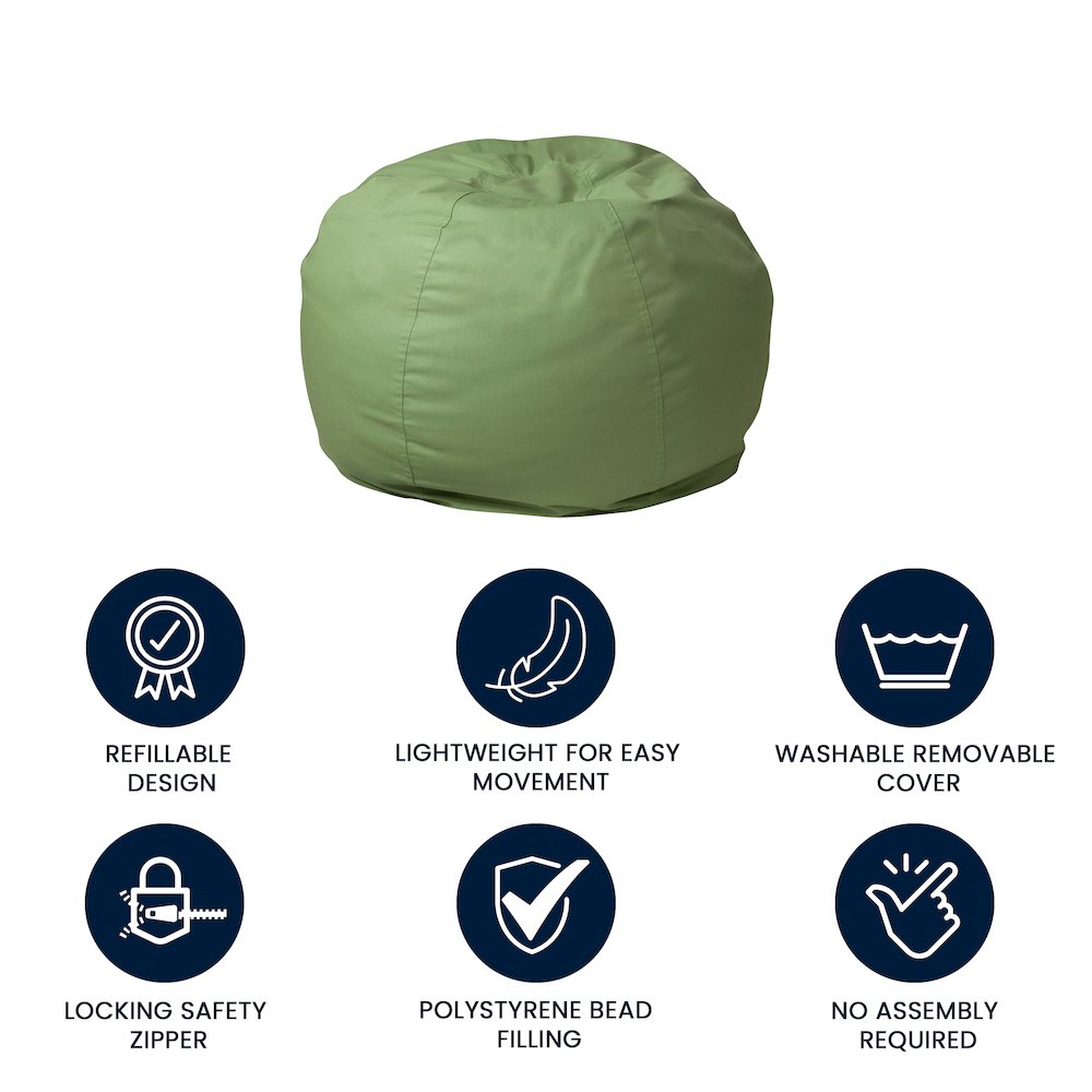 Small Solid Green Refillable Bean Bag Chair for Kids and Teens. Picture 5
