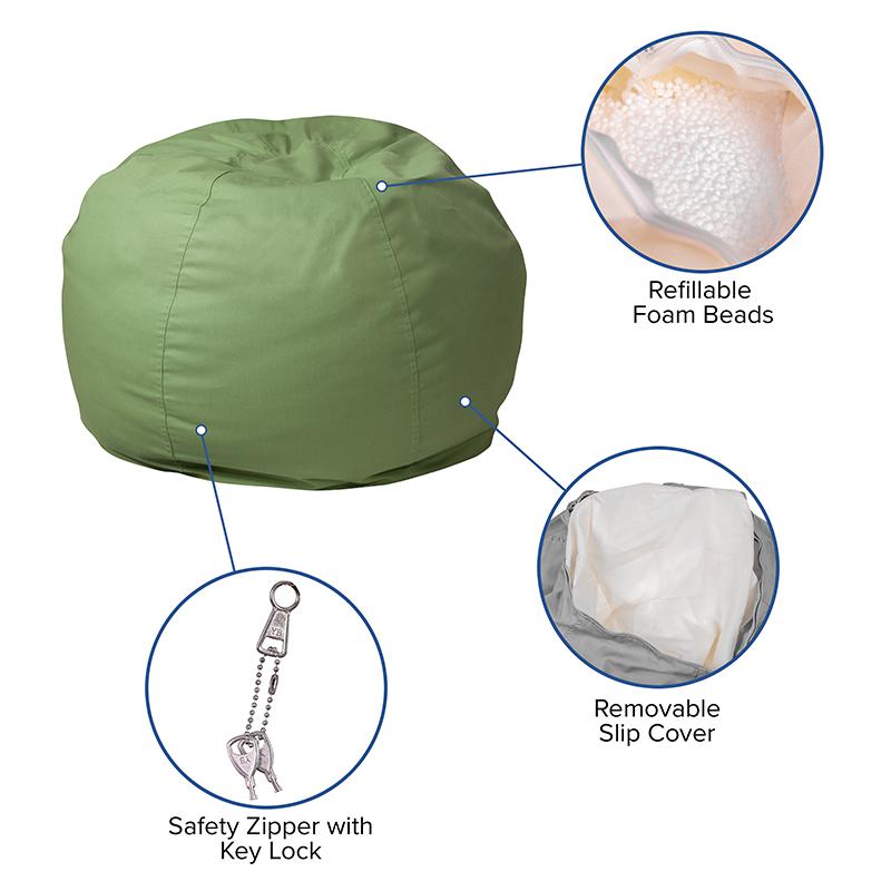Small Solid Green Refillable Bean Bag Chair for Kids and Teens. Picture 5