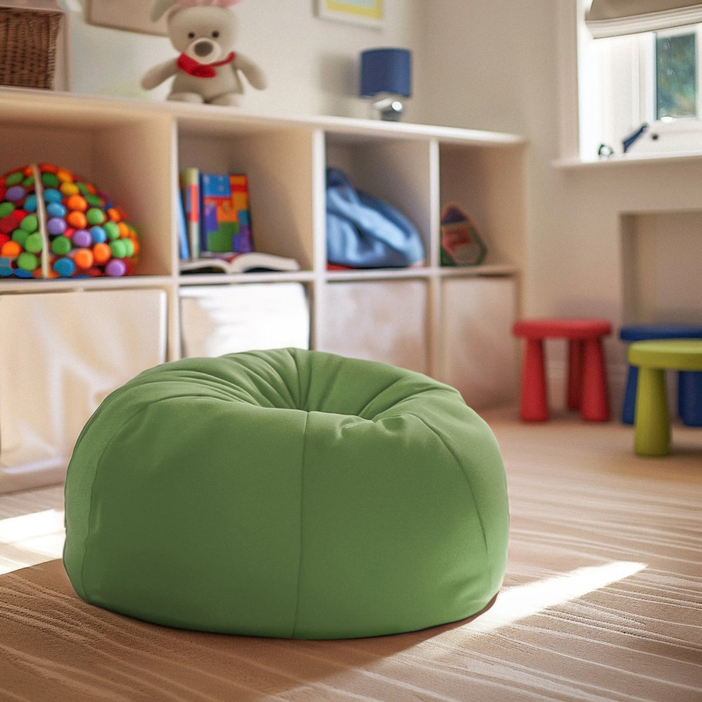 Small Solid Green Refillable Bean Bag Chair for Kids and Teens. Picture 6