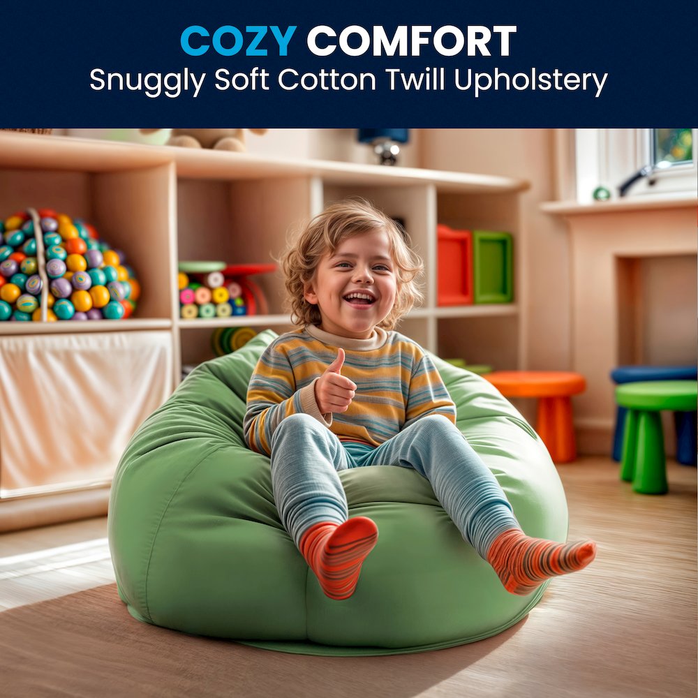 Small Solid Green Refillable Bean Bag Chair for Kids and Teens. Picture 7
