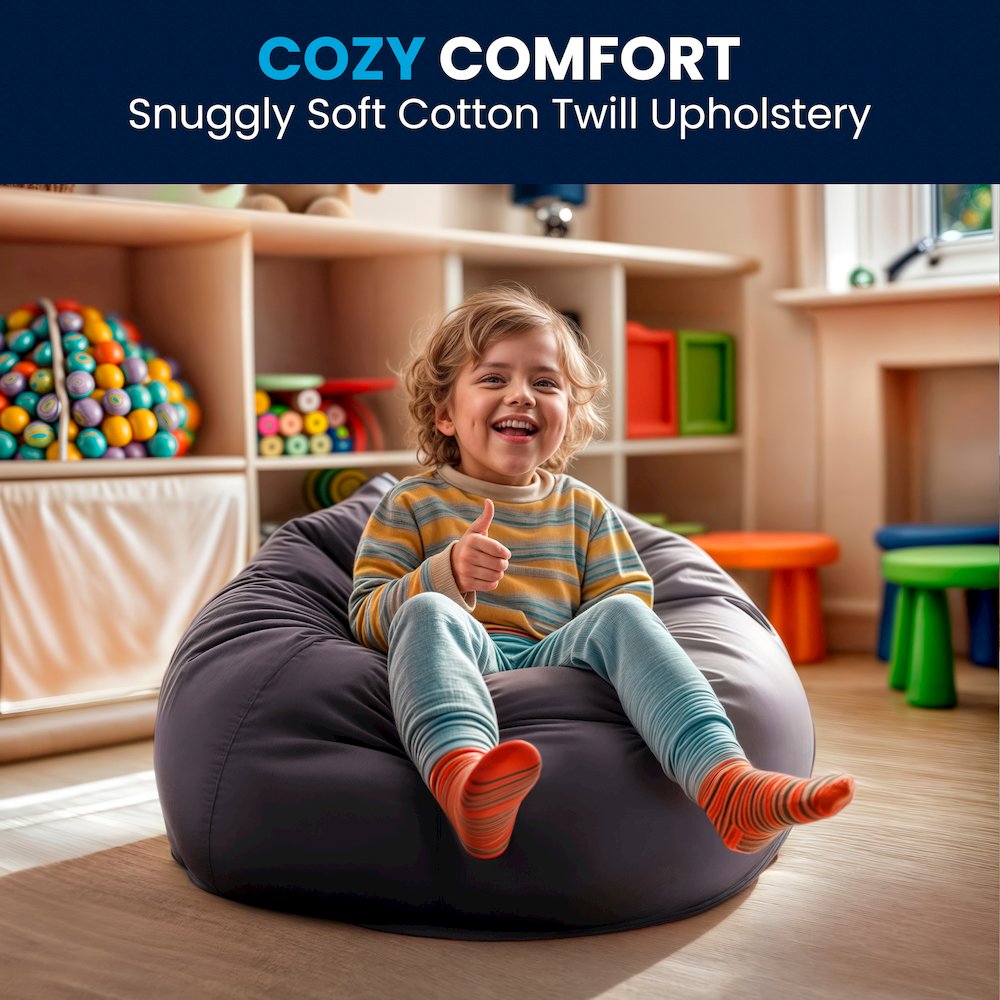 Small Solid Gray Refillable Bean Bag Chair for Kids and Teens. Picture 7