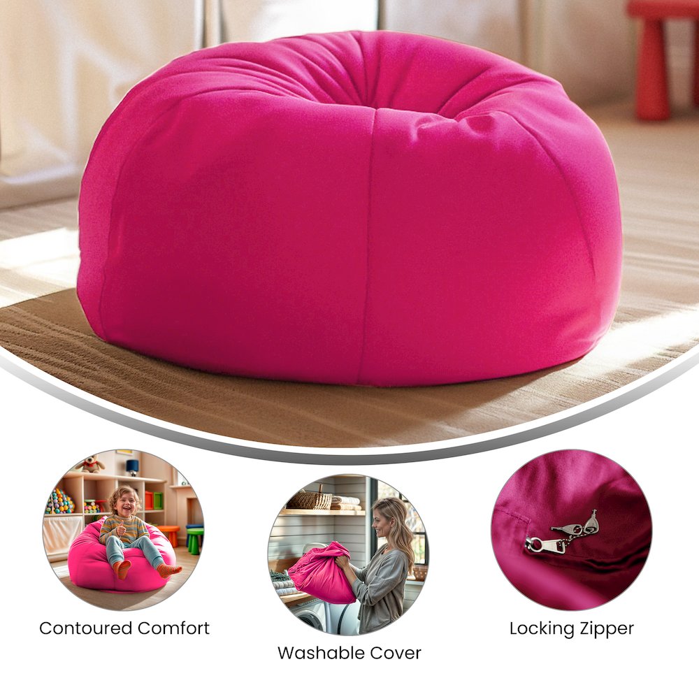 Small Solid Hot Pink Refillable Bean Bag Chair for Kids and Teens. Picture 6