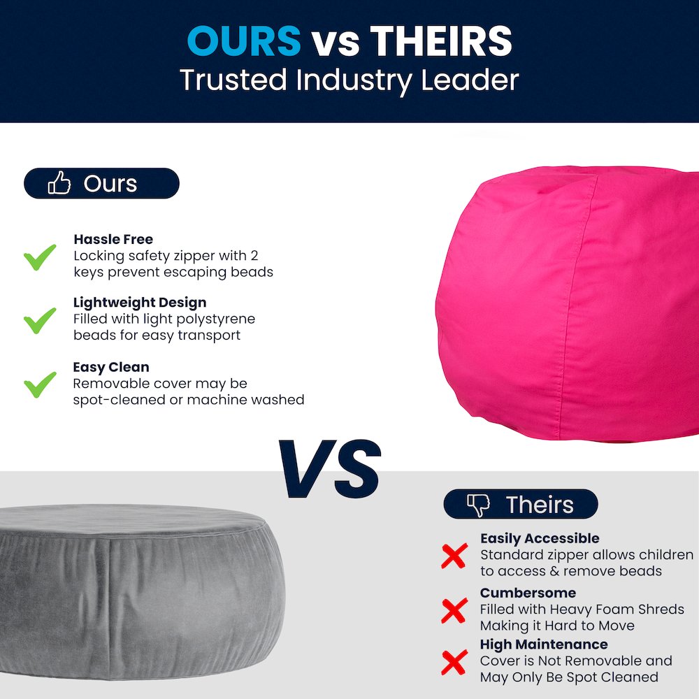 Small Solid Hot Pink Refillable Bean Bag Chair for Kids and Teens. Picture 7
