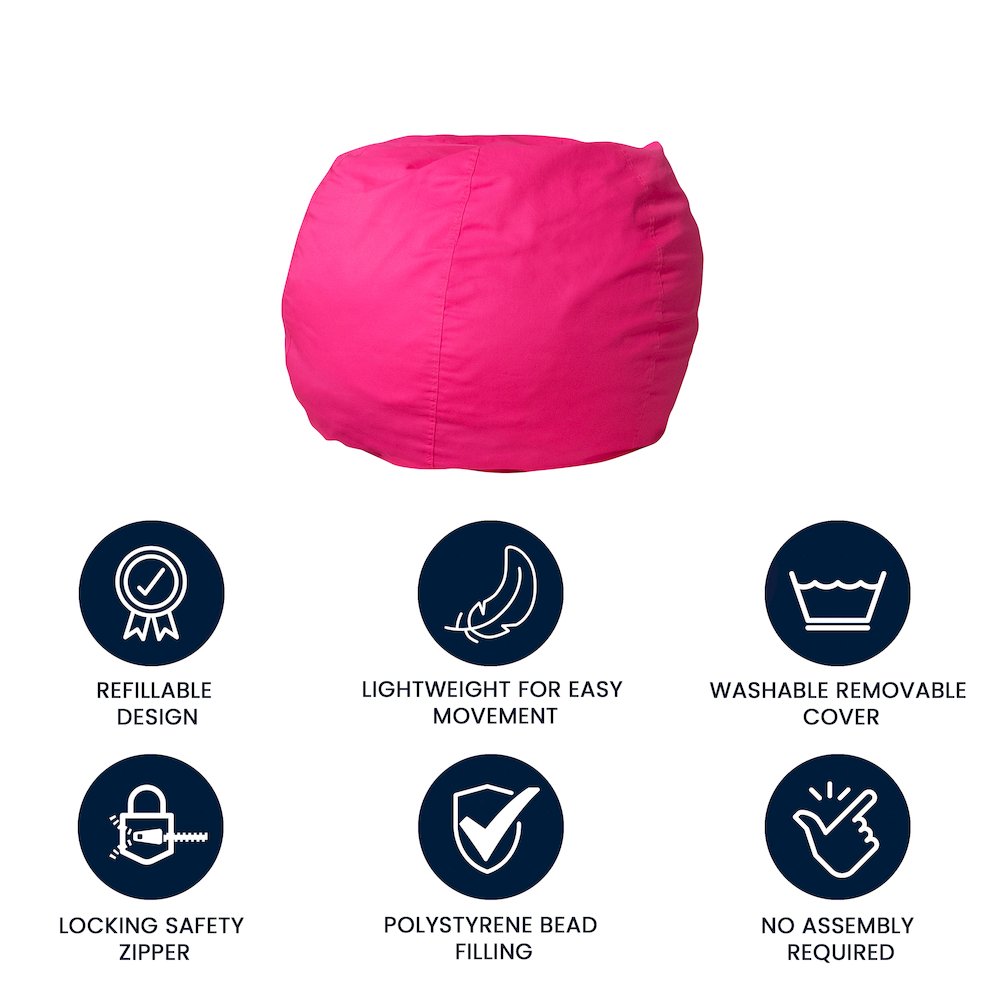 Small Solid Hot Pink Refillable Bean Bag Chair for Kids and Teens. Picture 5
