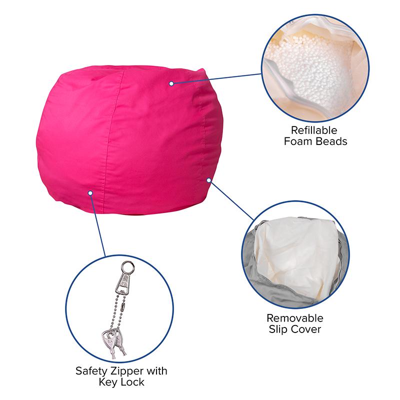 Small Solid Hot Pink Refillable Bean Bag Chair for Kids and Teens. Picture 5