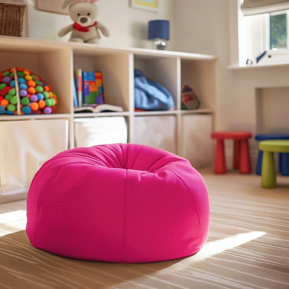 Small Solid Hot Pink Refillable Bean Bag Chair for Kids and Teens. Picture 6